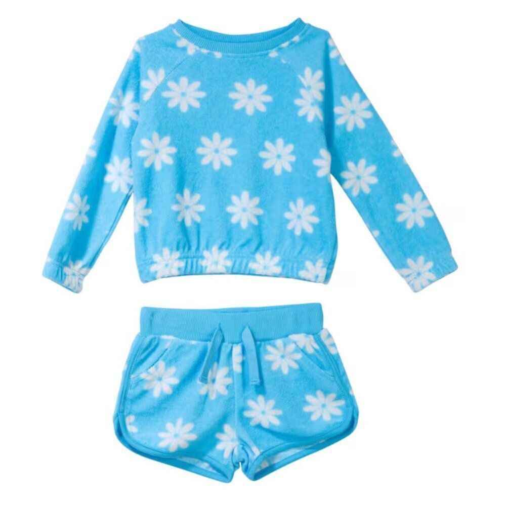 Andy and Evan Blue and White floral 2 piece terry cloth short set size 5 NWOT